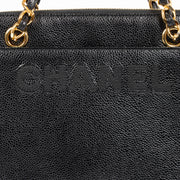 Shop the authentic Chanel Black Caviar Vintage Logo Tote Bag 