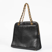 Shop the authentic Chanel Black Caviar Vintage Logo Tote Bag 