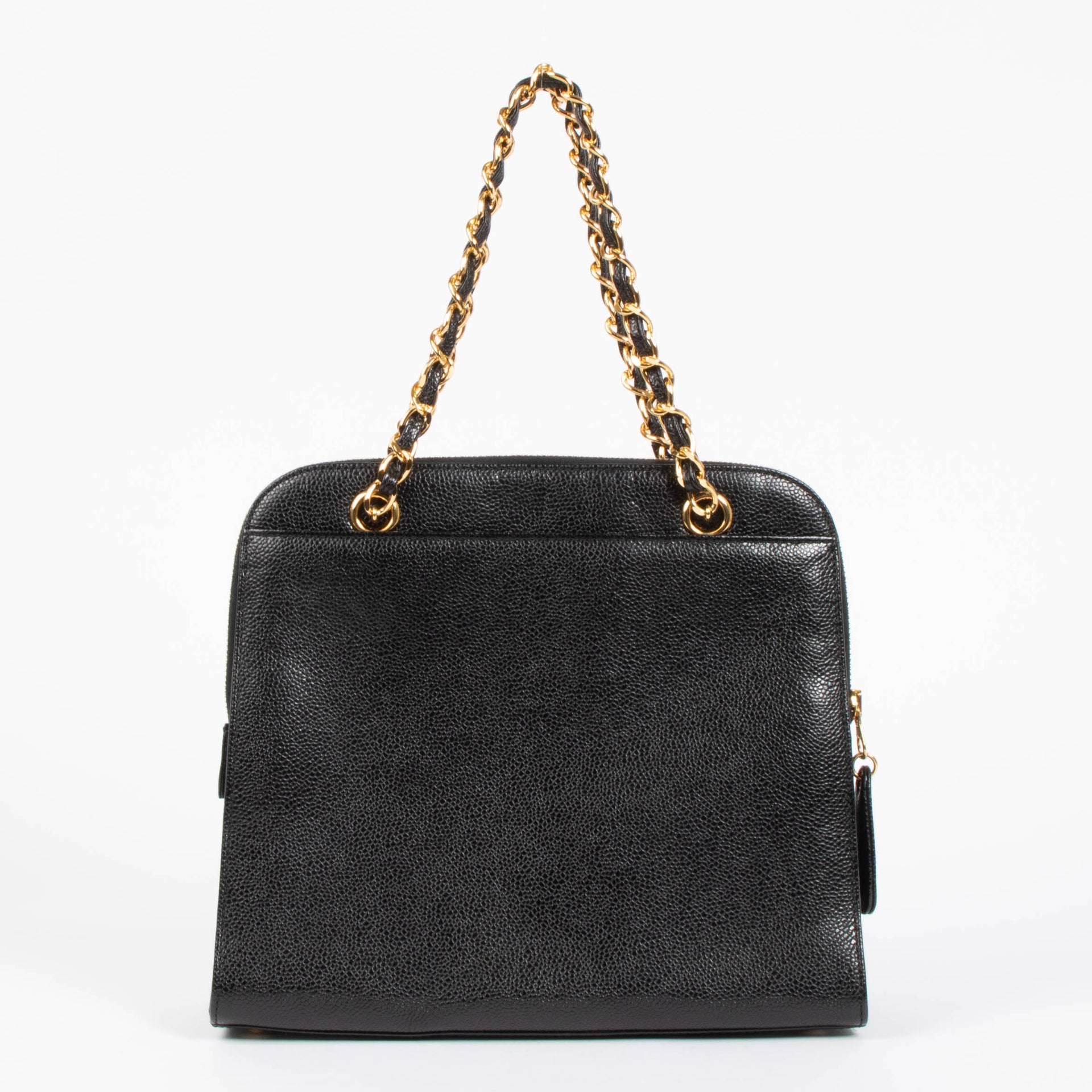 Shop the authentic Chanel Black Caviar Vintage Logo Tote Bag 