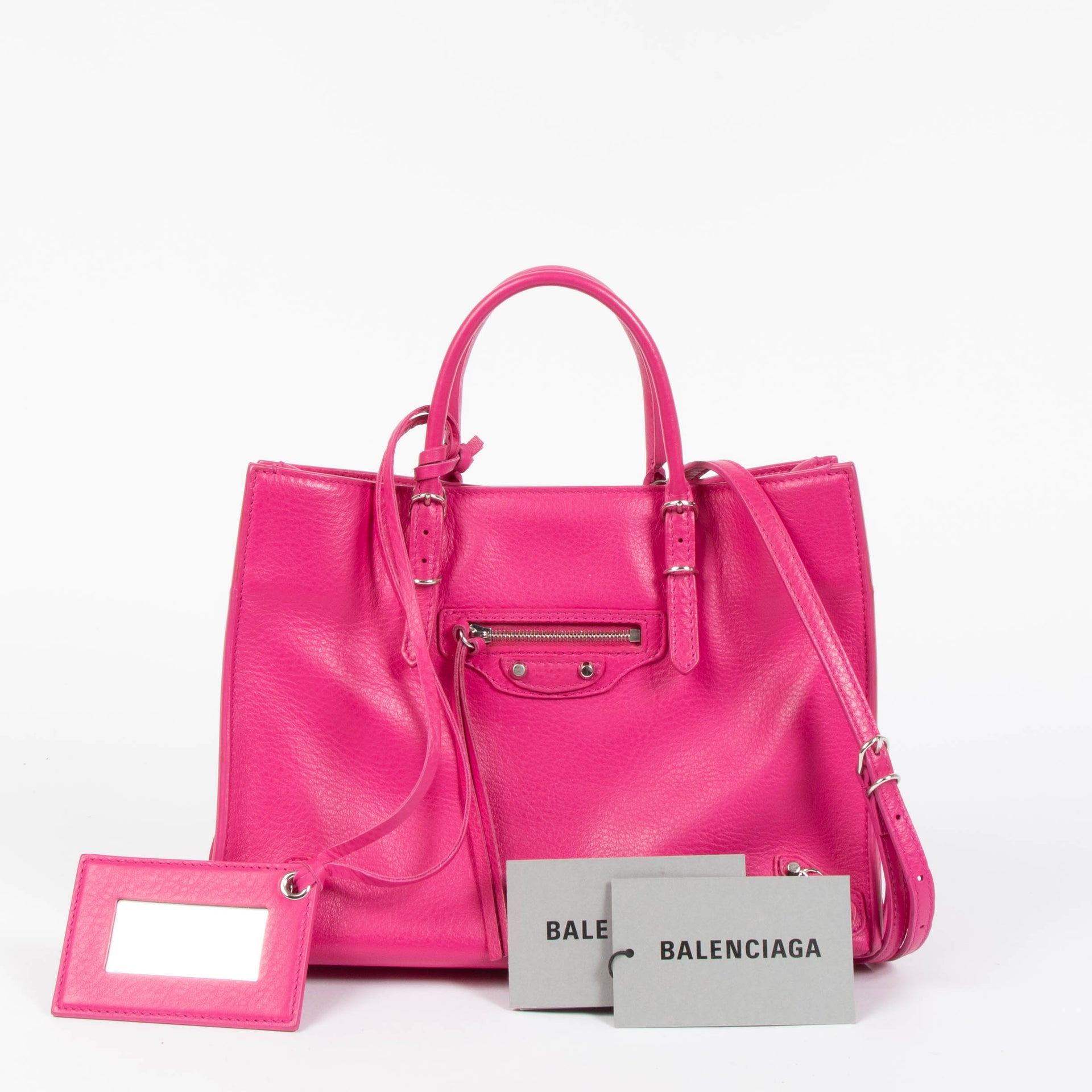 Balenciaga Fuchsia Leather Zip Around Papier A6 Bag