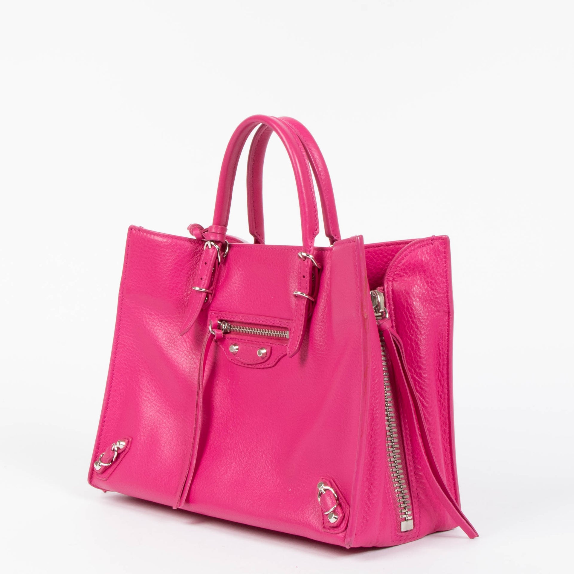 Balenciaga Fuchsia Leather Zip Around Papier A6 Bag