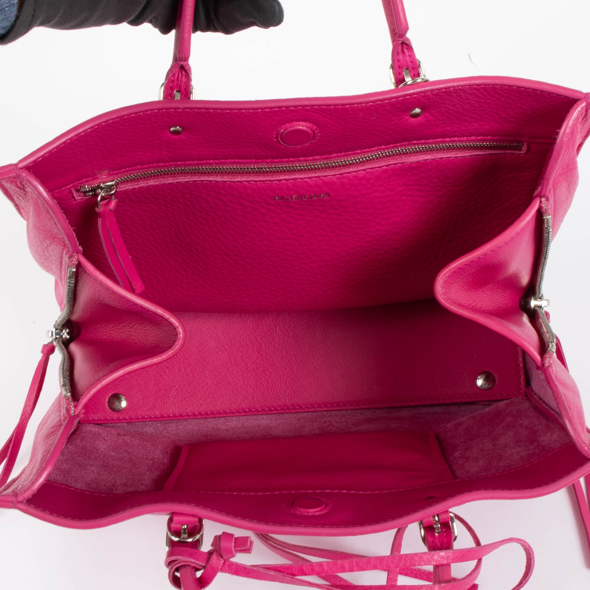 Balenciaga Fuchsia Leather Zip Around Papier A6 Bag