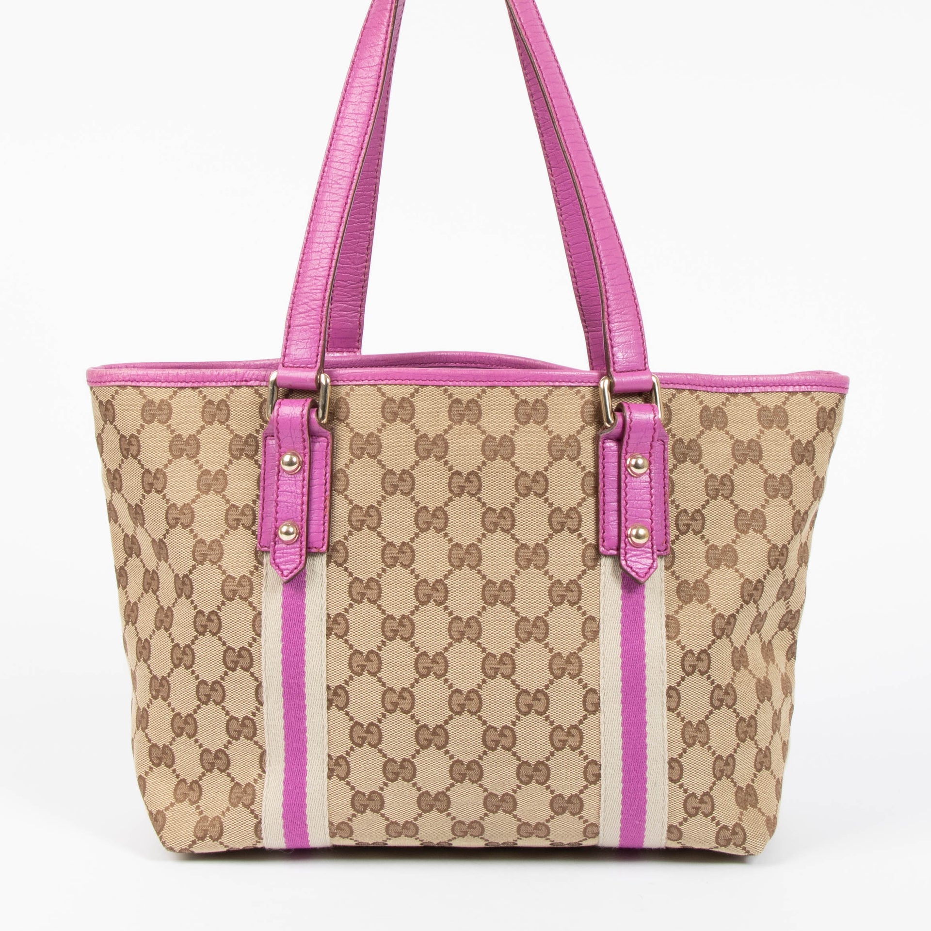 Shop the authentic Gucci Pink/GG Canvas Tote Bag second hand on Labellov.com