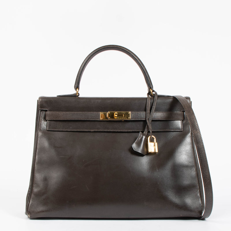 Hermès Vintage Kelly 35 Brown Box GHW