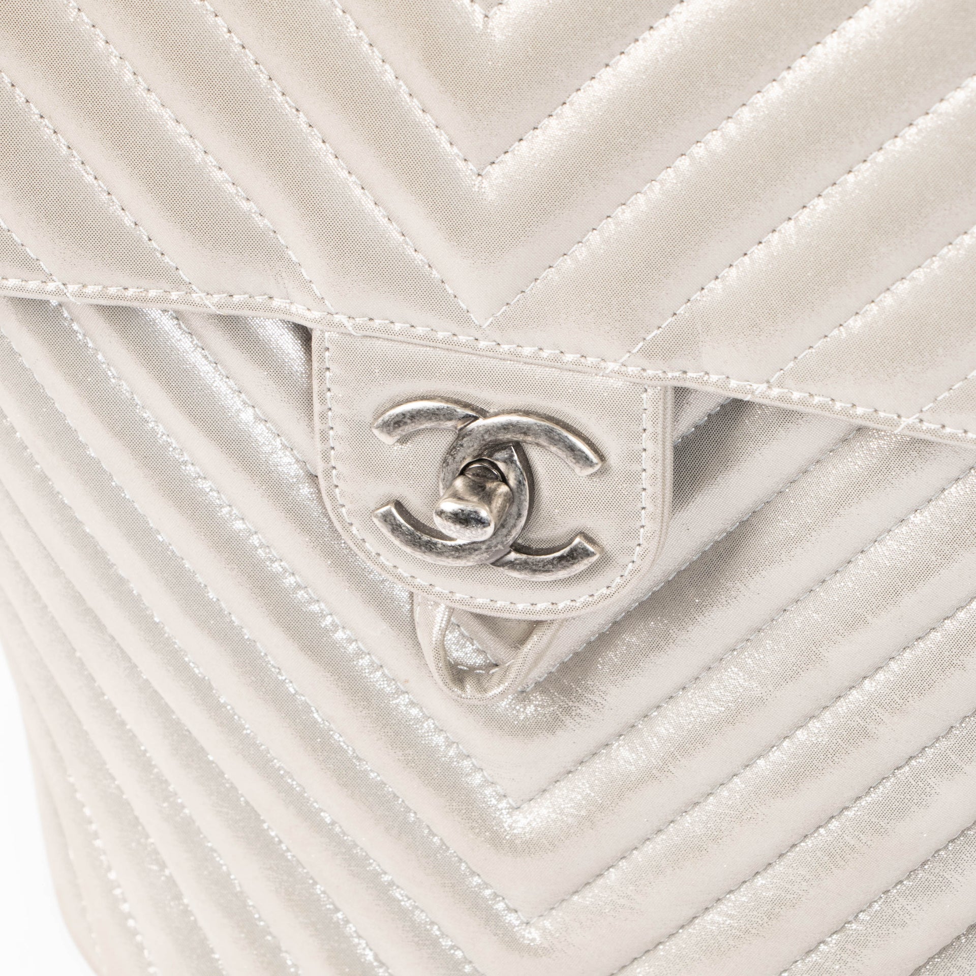 Chanel Metallic Silver Calfskin Chevron Urban Spirit Backpack