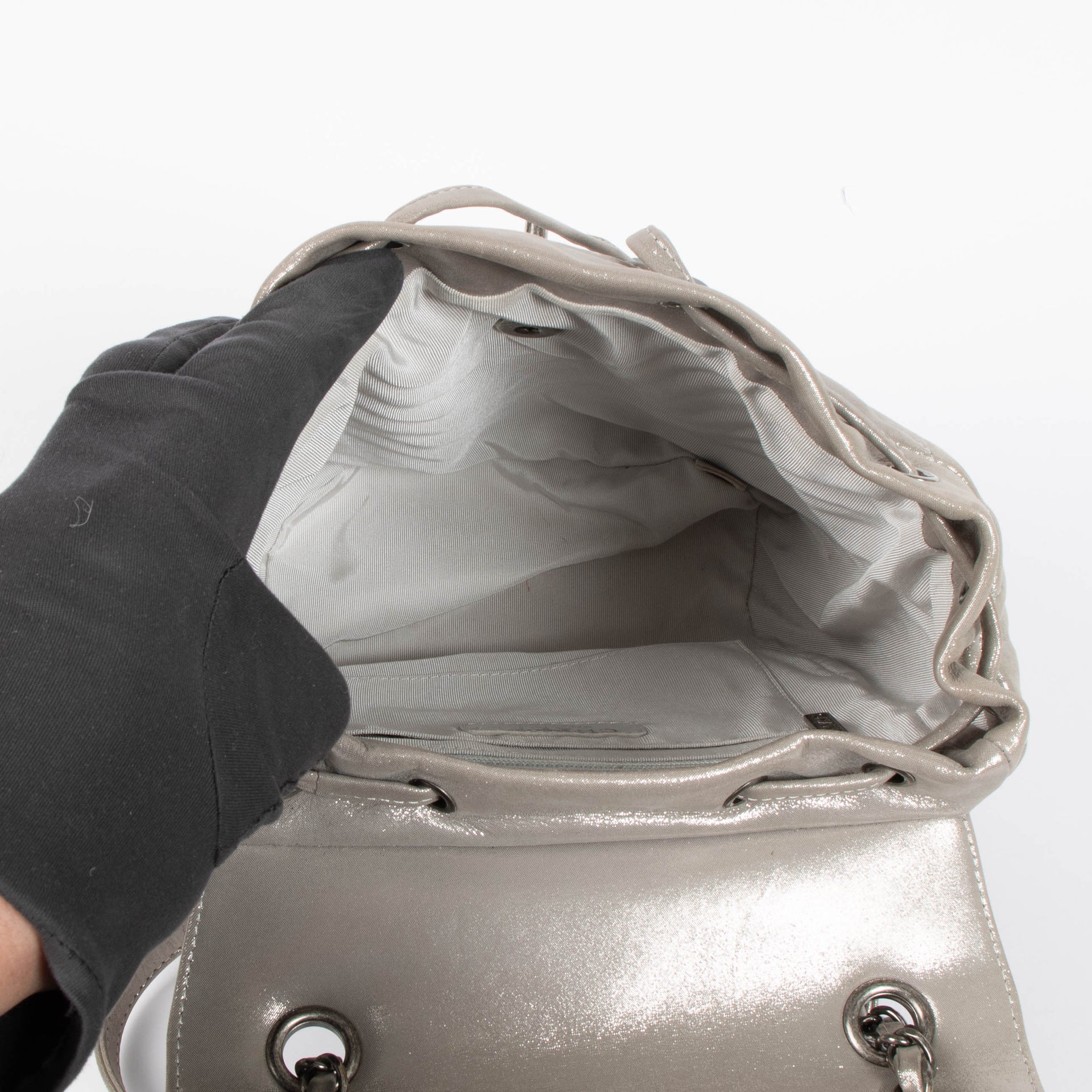 Chanel Metallic Silver Calfskin Chevron Urban Spirit Backpack