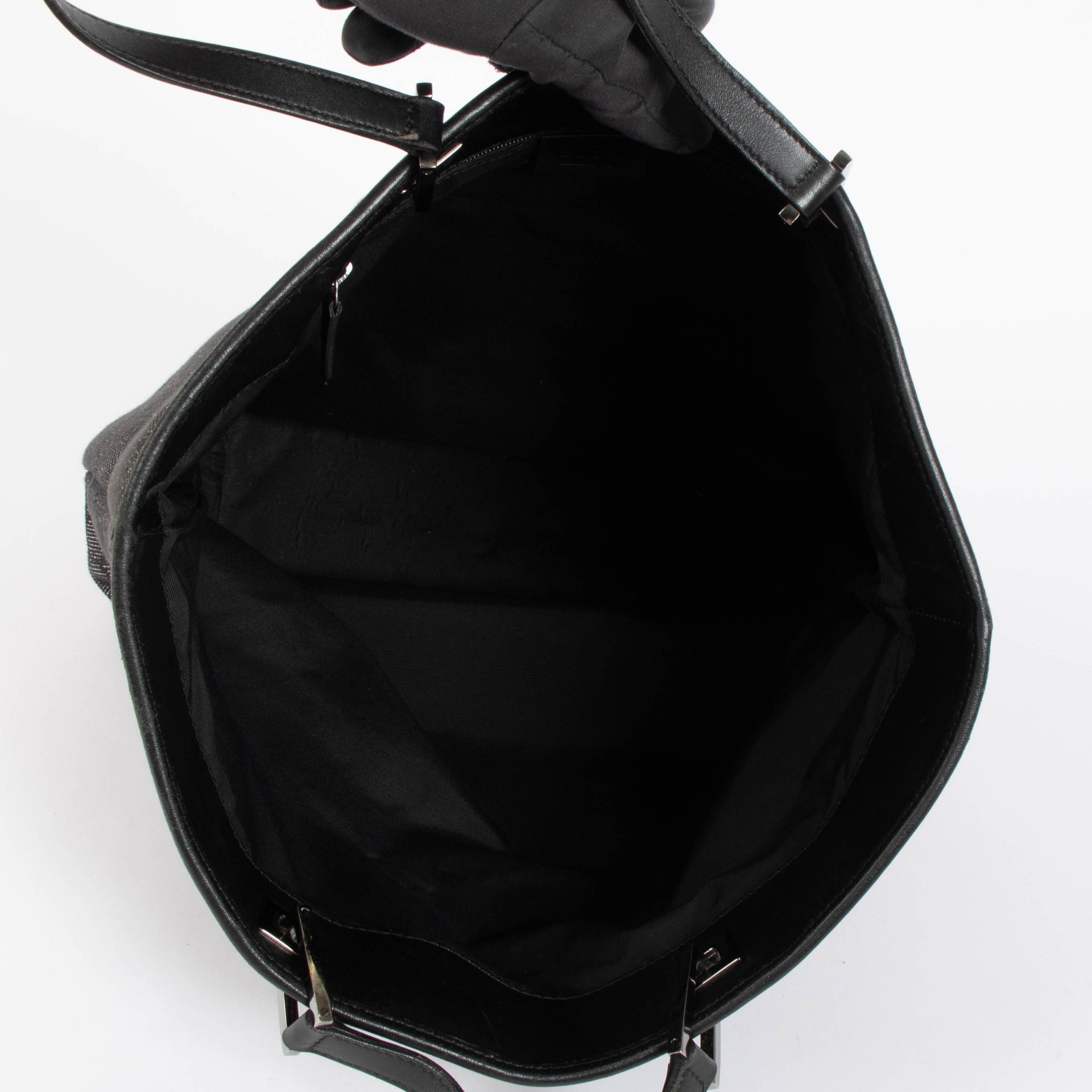 Shop this authentic gucci black monogram bucket bag pre-loved on Labellov.com