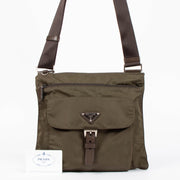 Shop the authentic Prada Khaki Green Nylon Crossbody Bag second hand on Labellov.com