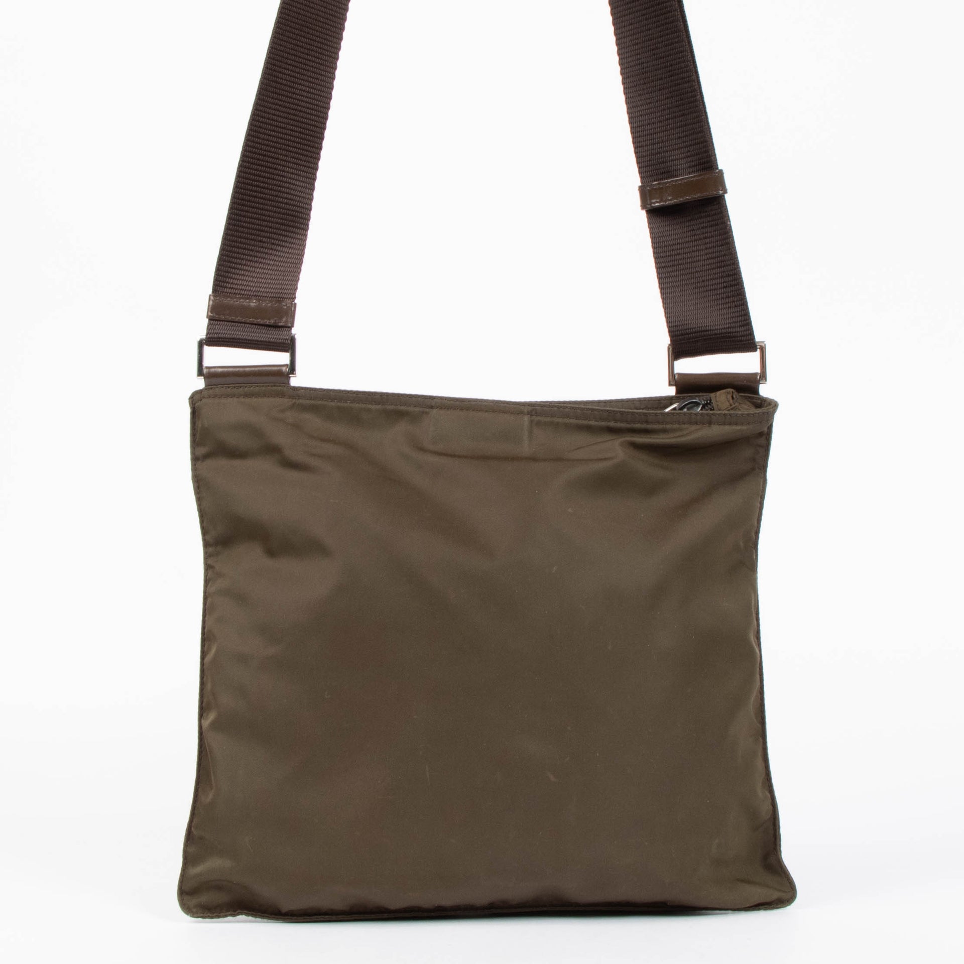 Shop the authentic Prada Khaki Green Nylon Crossbody Bag second hand on Labellov.com