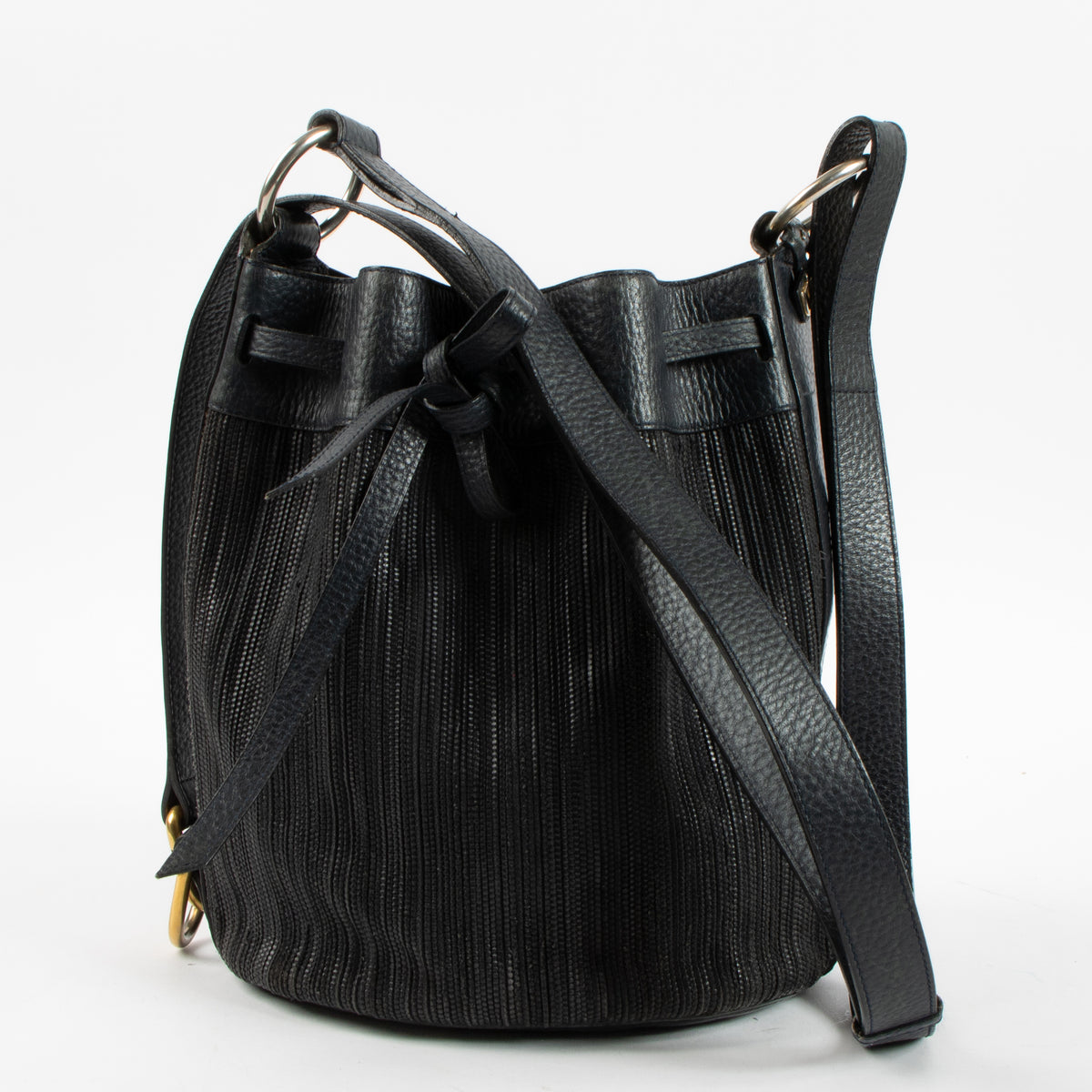 Shop this authentic Delvaux Blue Toile de Cuir Gibus Bucket Bag pre-loved on Labellov.com