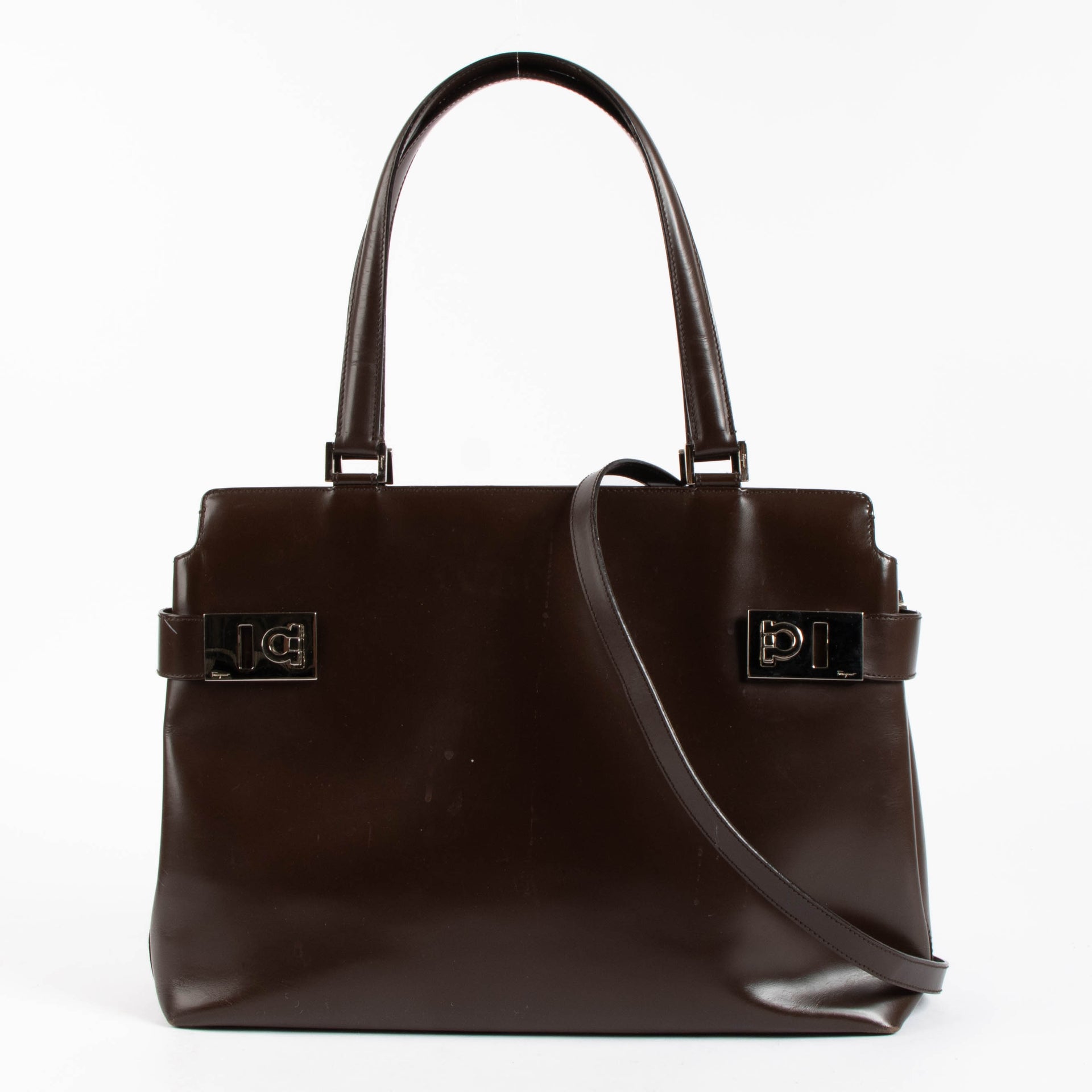 Ferragamo Brown Leather Gancini Tote Bag