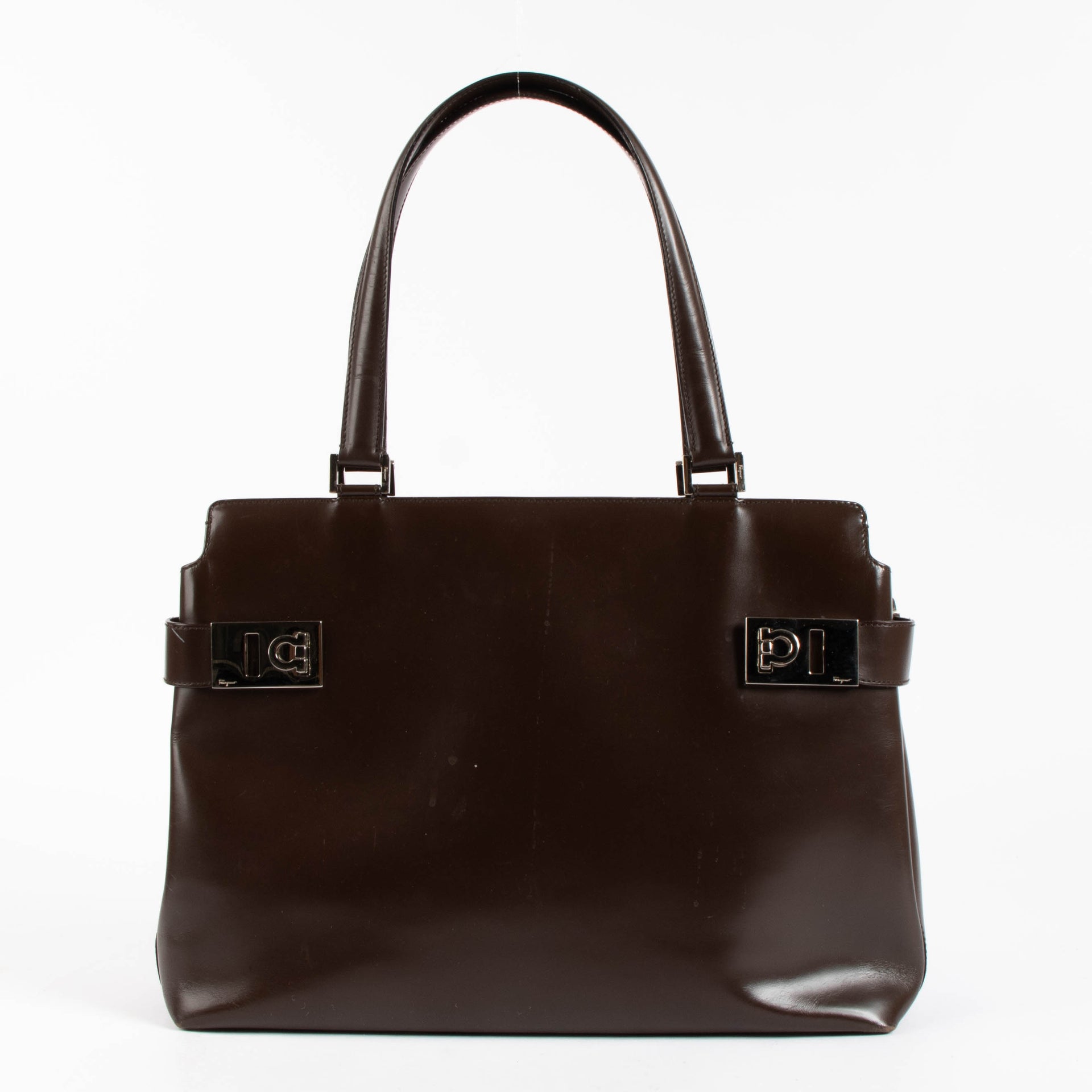 Ferragamo Brown Leather Gancini Tote Bag
