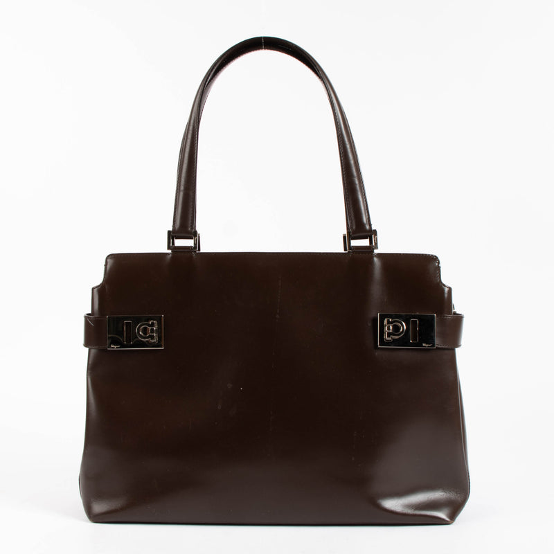 Ferragamo Brown Leather Gancini Tote Bag