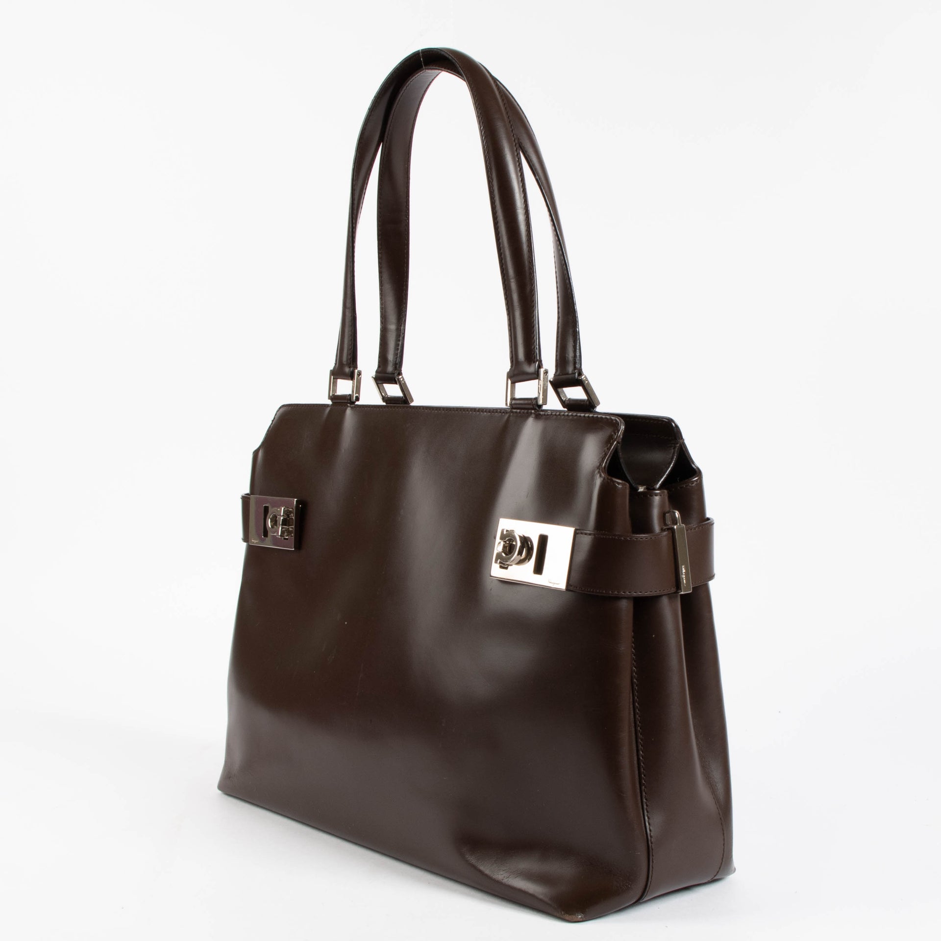 Ferragamo Brown Leather Gancini Tote Bag