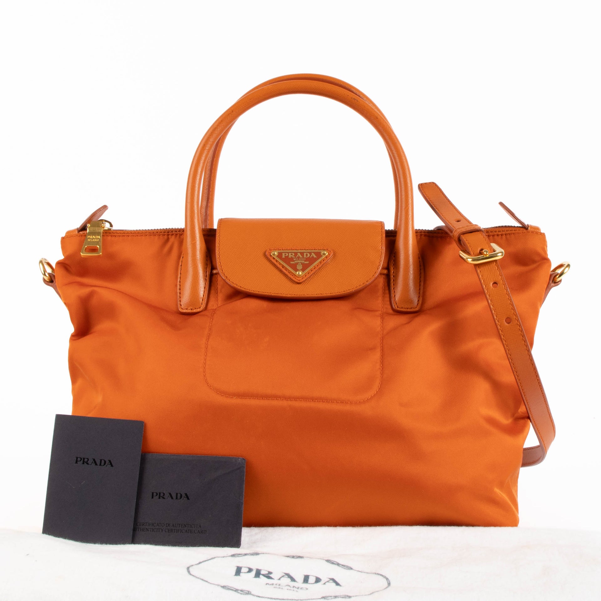 Prada Papaya Nylon/Saffiano Shopping Bag
