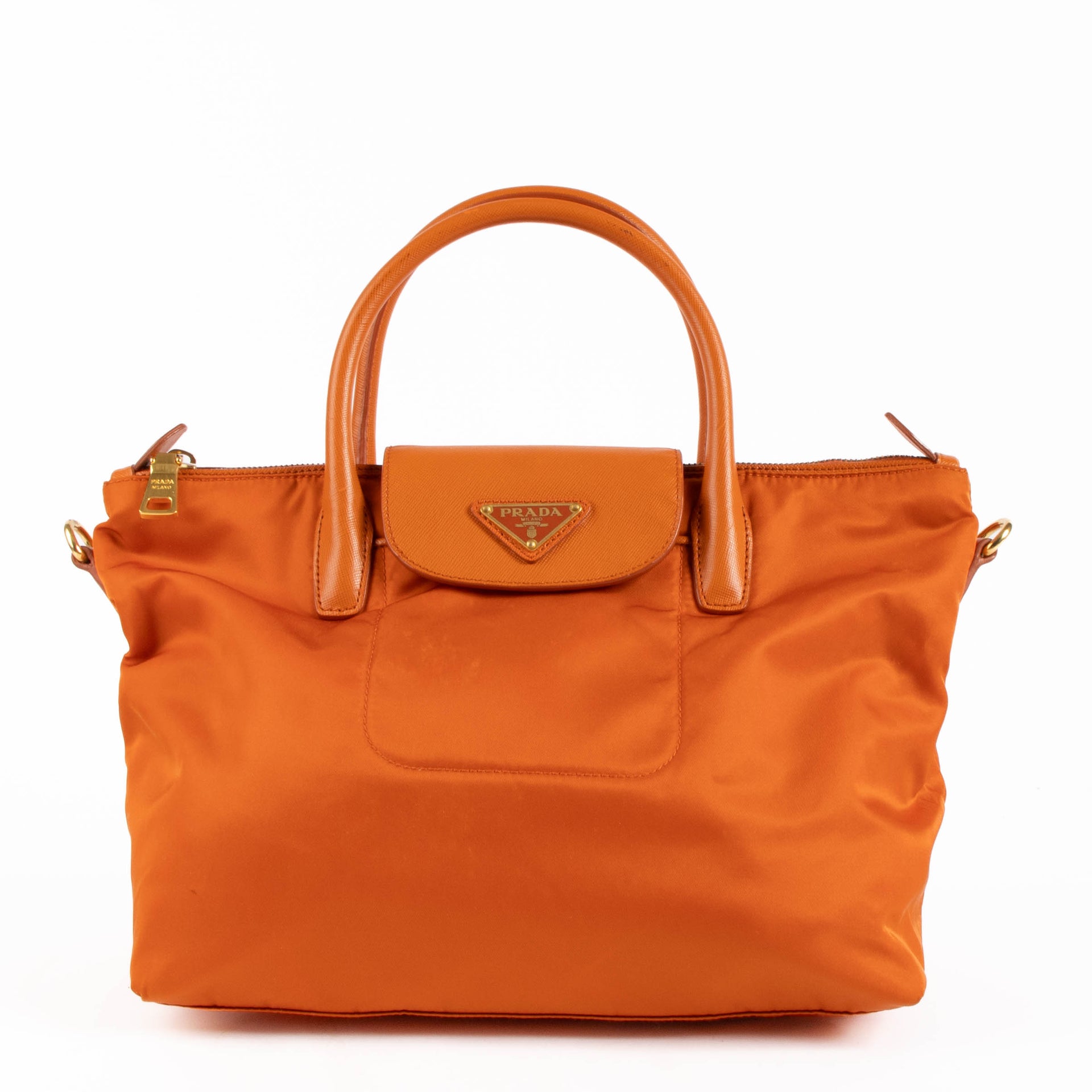 Prada Papaya Nylon/Saffiano Shopping Bag