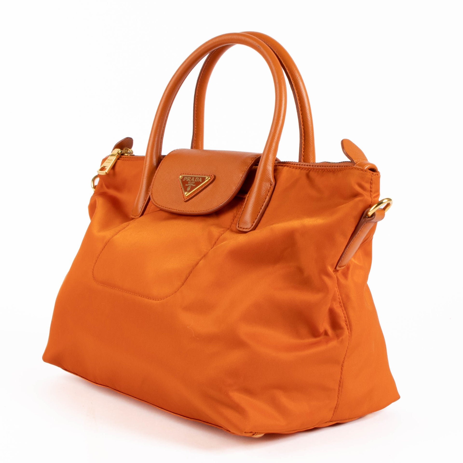 Prada Papaya Nylon/Saffiano Shopping Bag