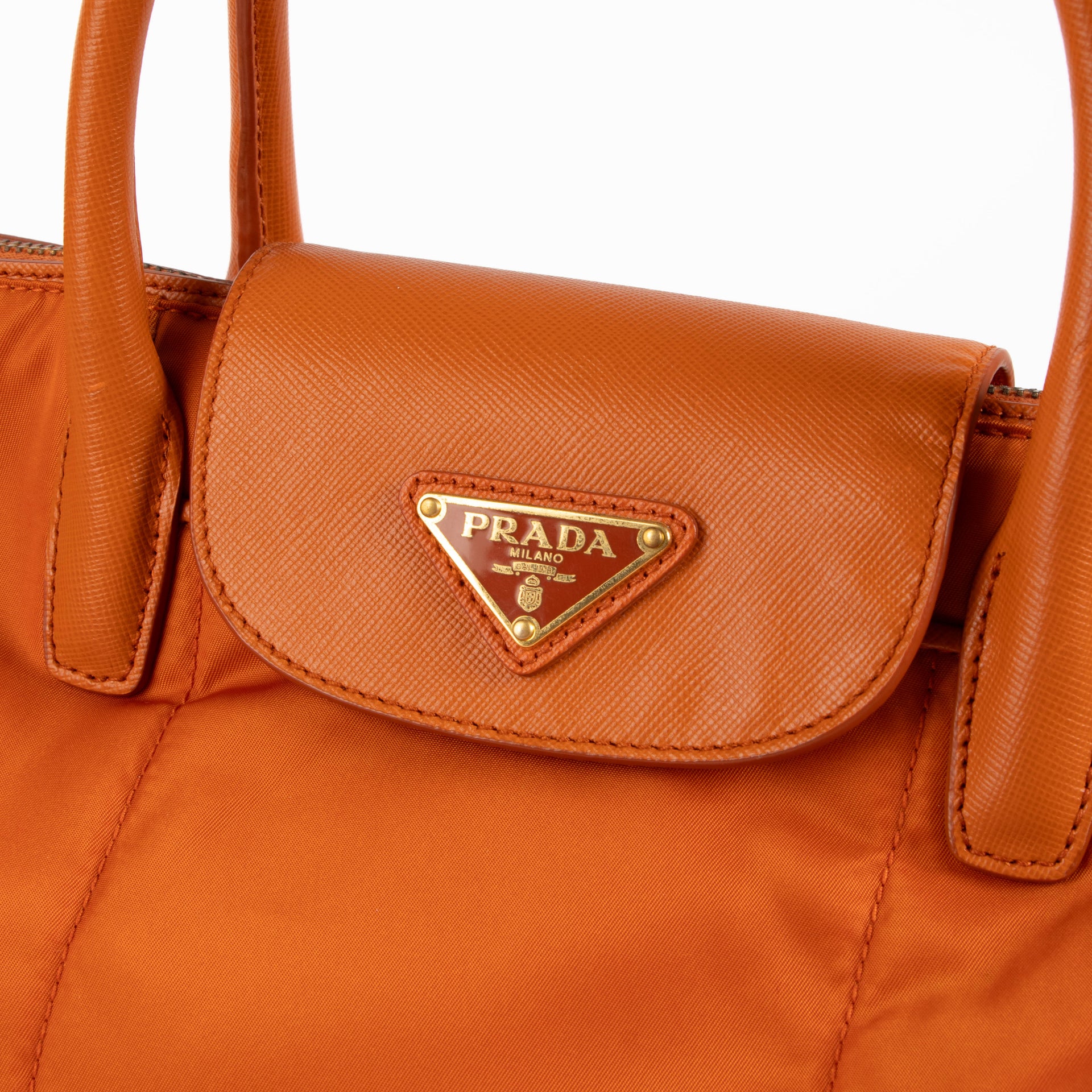 Prada Papaya Nylon/Saffiano Shopping Bag