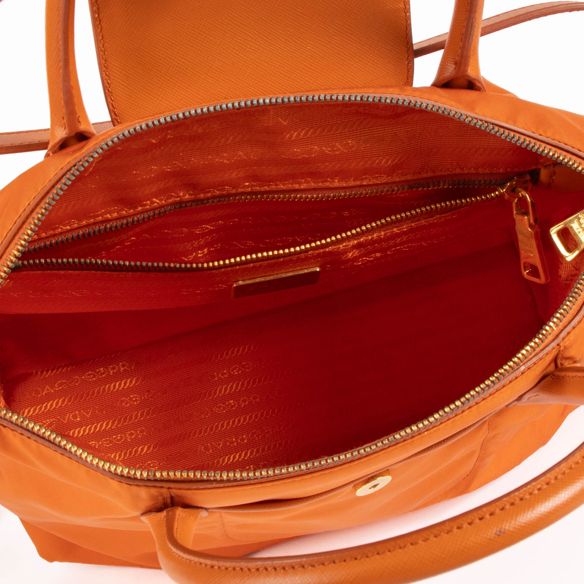 Prada Papaya Nylon/Saffiano Shopping Bag