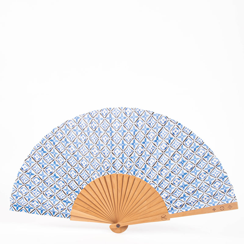 Louis Vuitton By the Pool Blue Monogram Tiles Wood/Cotton Fan
