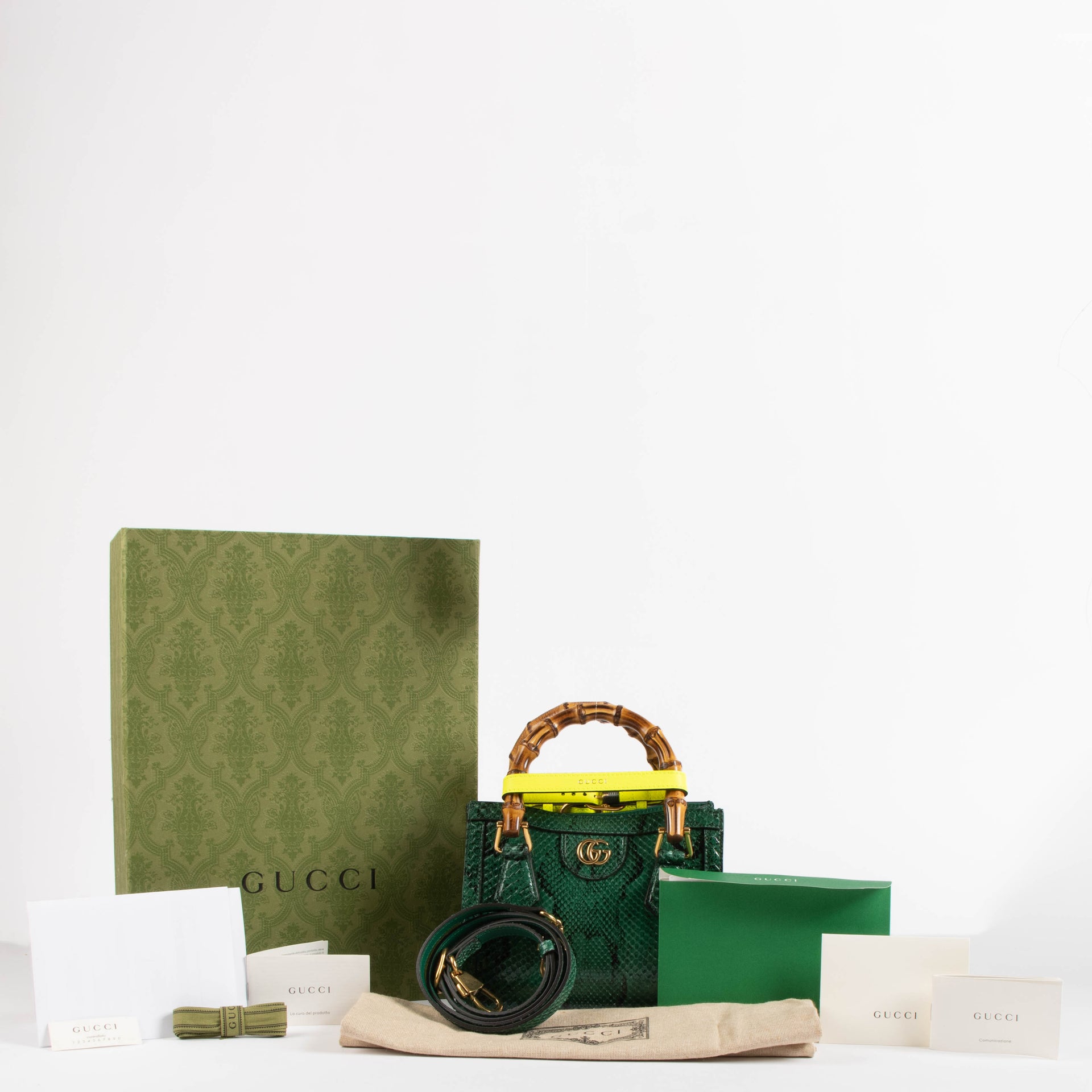 Gucci Green Python Diana Small Tote Bag