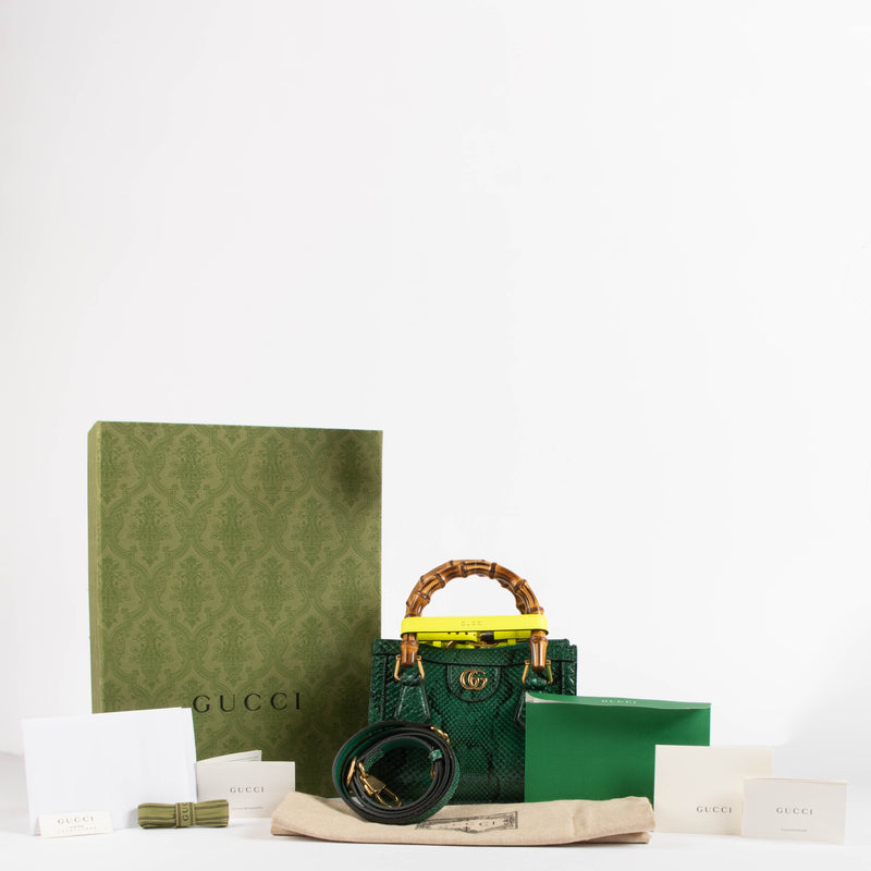 Gucci Green Python Diana Small Tote Bag