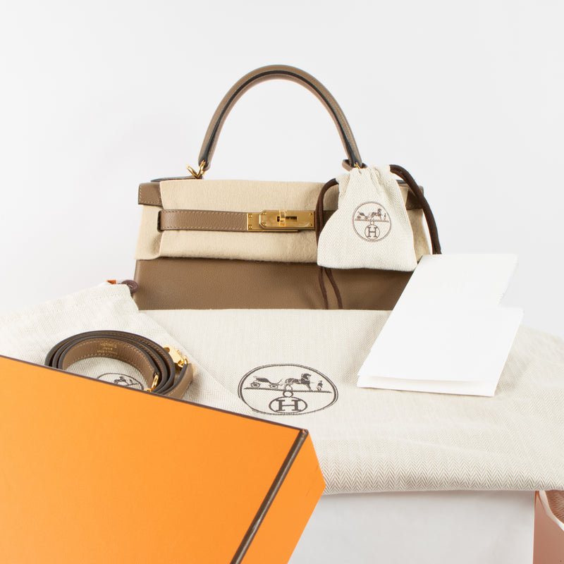 Hermès Kelly 28 Beige De Weimar Evercolor GHW