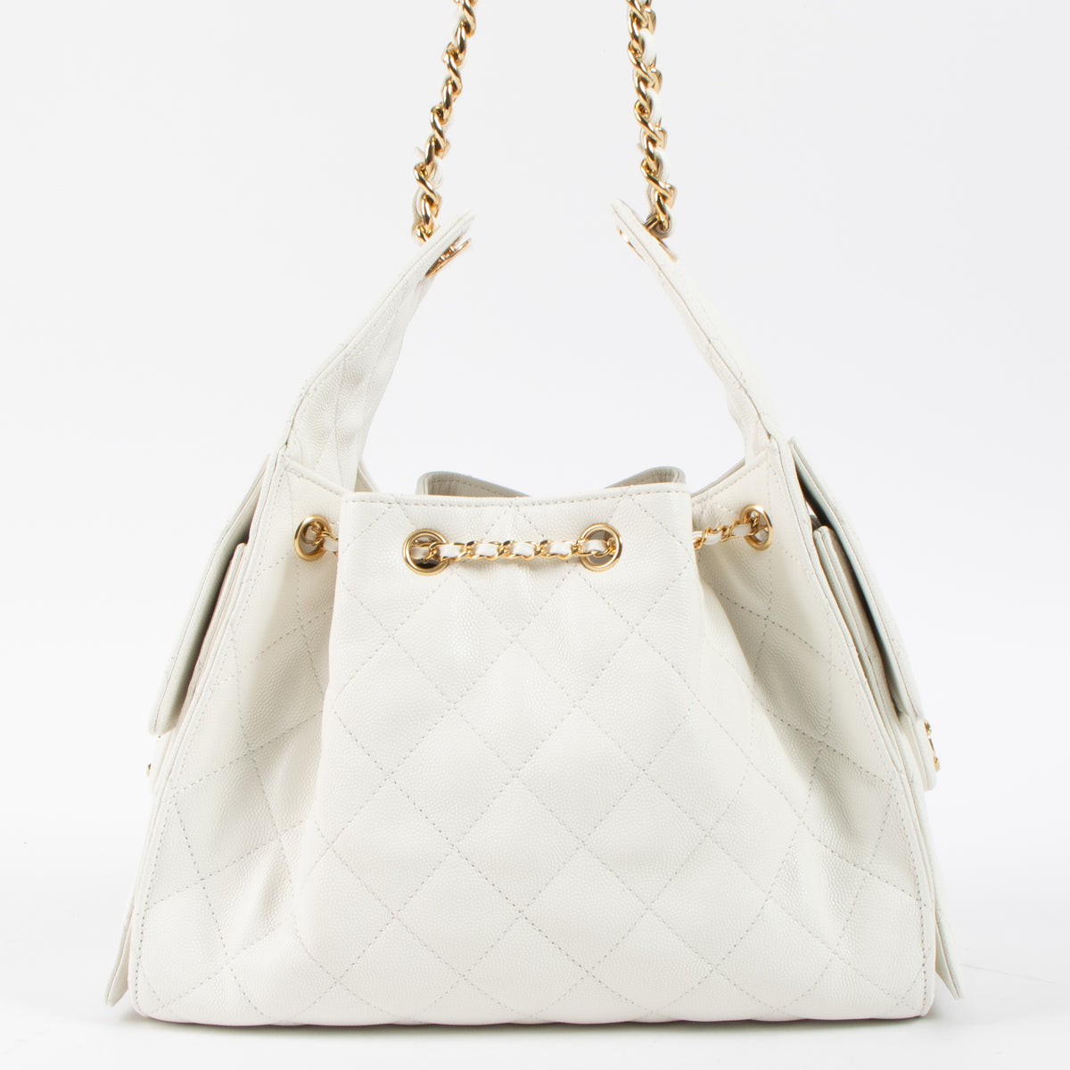 Shop this authentic Chanel White Caviar Chanel 25 Small Bag pre-loved on Labellov.com