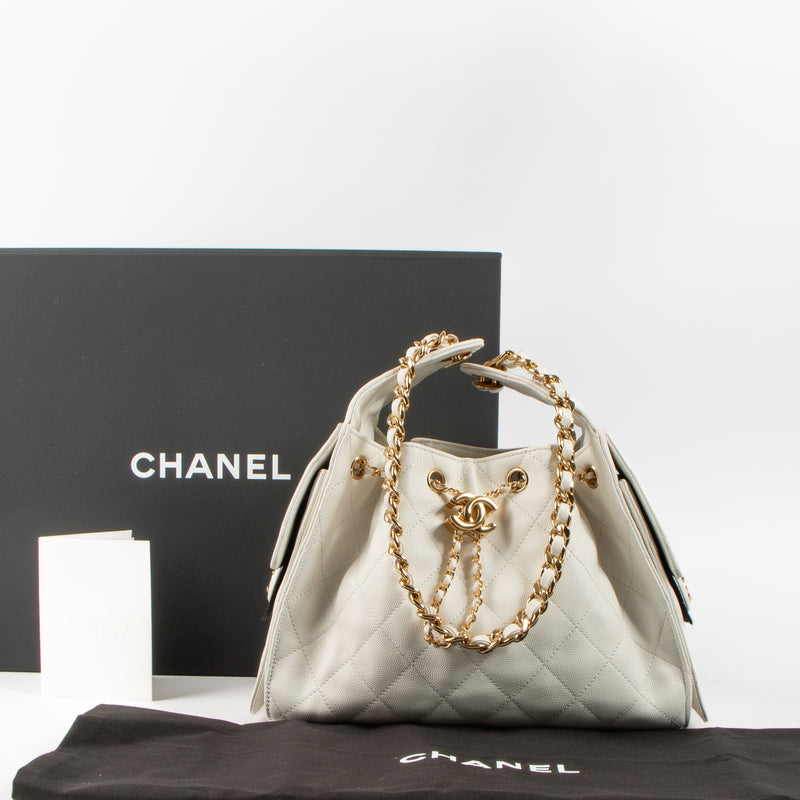 Shop this authentic Chanel White Caviar Chanel 25 Small Bag pre-loved on Labellov.com