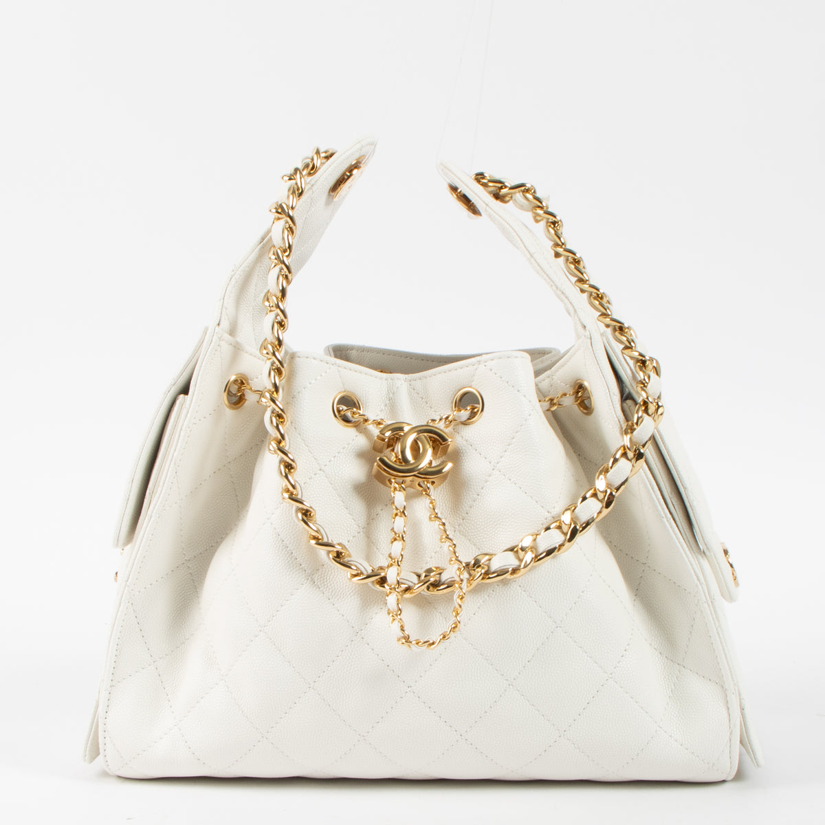 Shop this authentic Chanel White Caviar Chanel 25 Small Bag pre-loved on Labellov.com