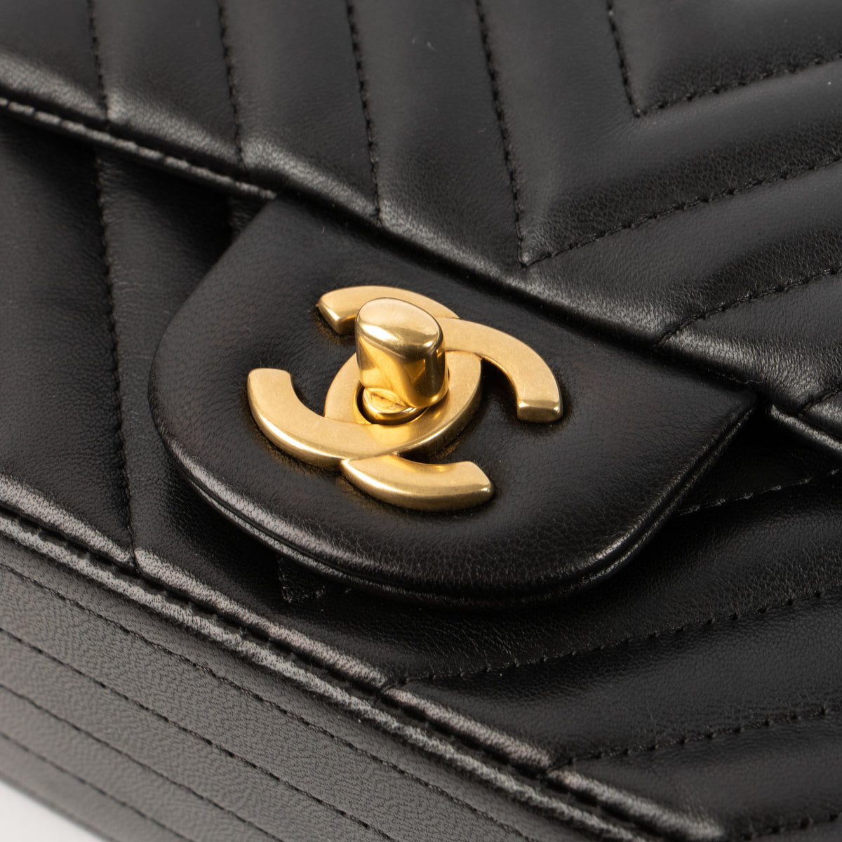 Chanel Black Lambskin Chevron Mini Square Classic Bag
