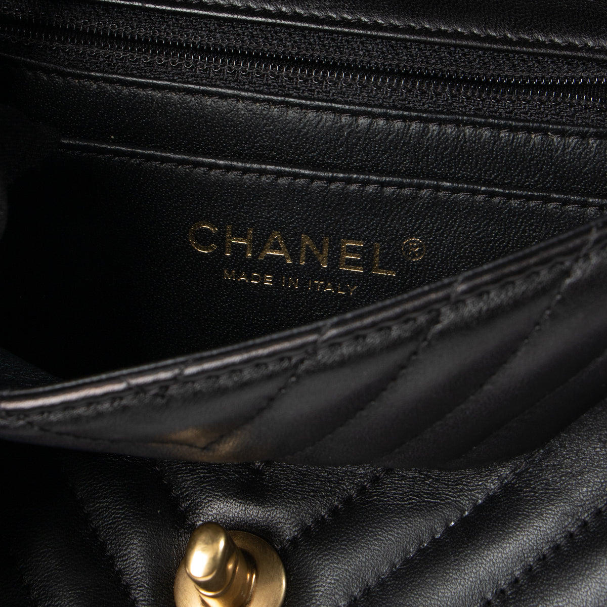 Chanel Black Lambskin Chevron Mini Square Classic Bag