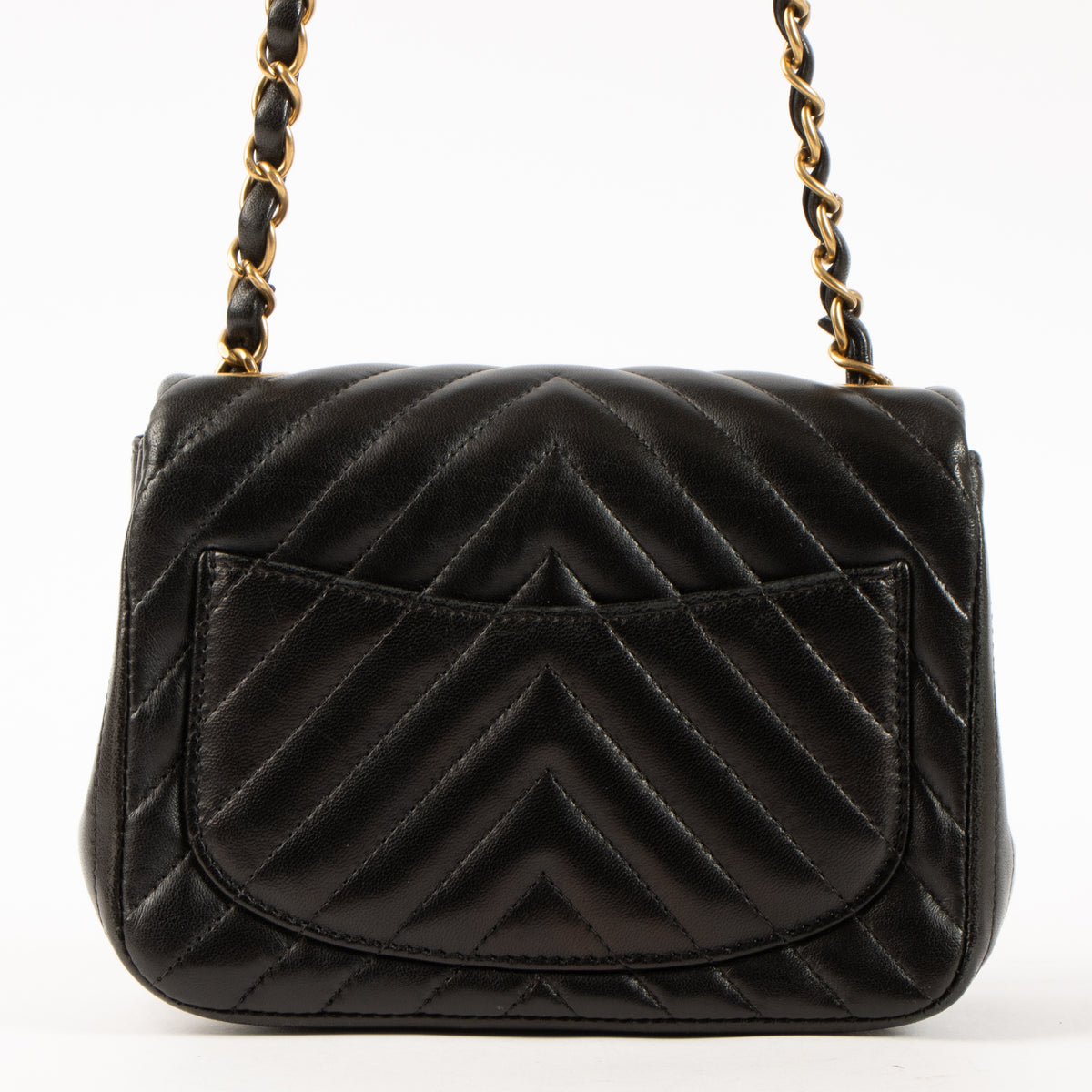 Chanel Black Lambskin Chevron Mini Square Classic Bag