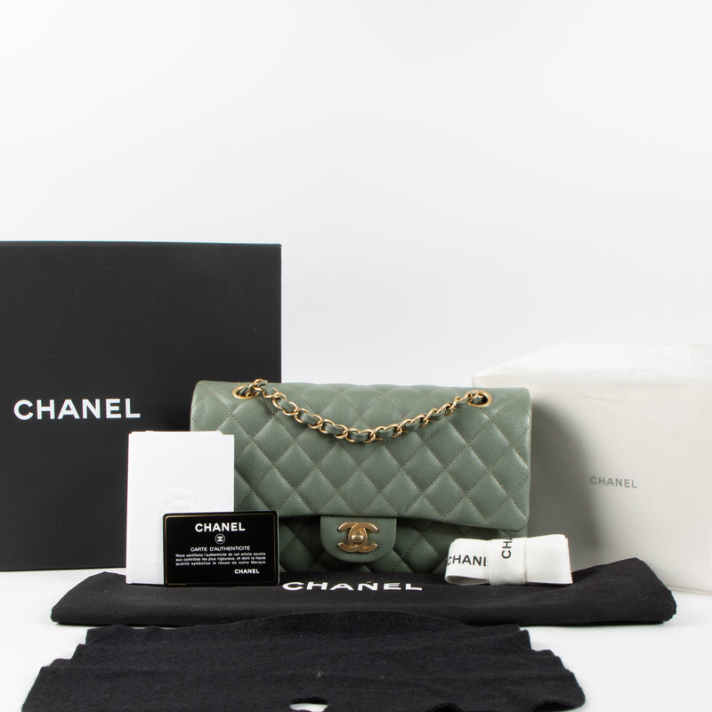 Shop this authentic luxury Chanel Green Caviar Medium Classic 11.12 bag Pre-Loved on Labellov.com