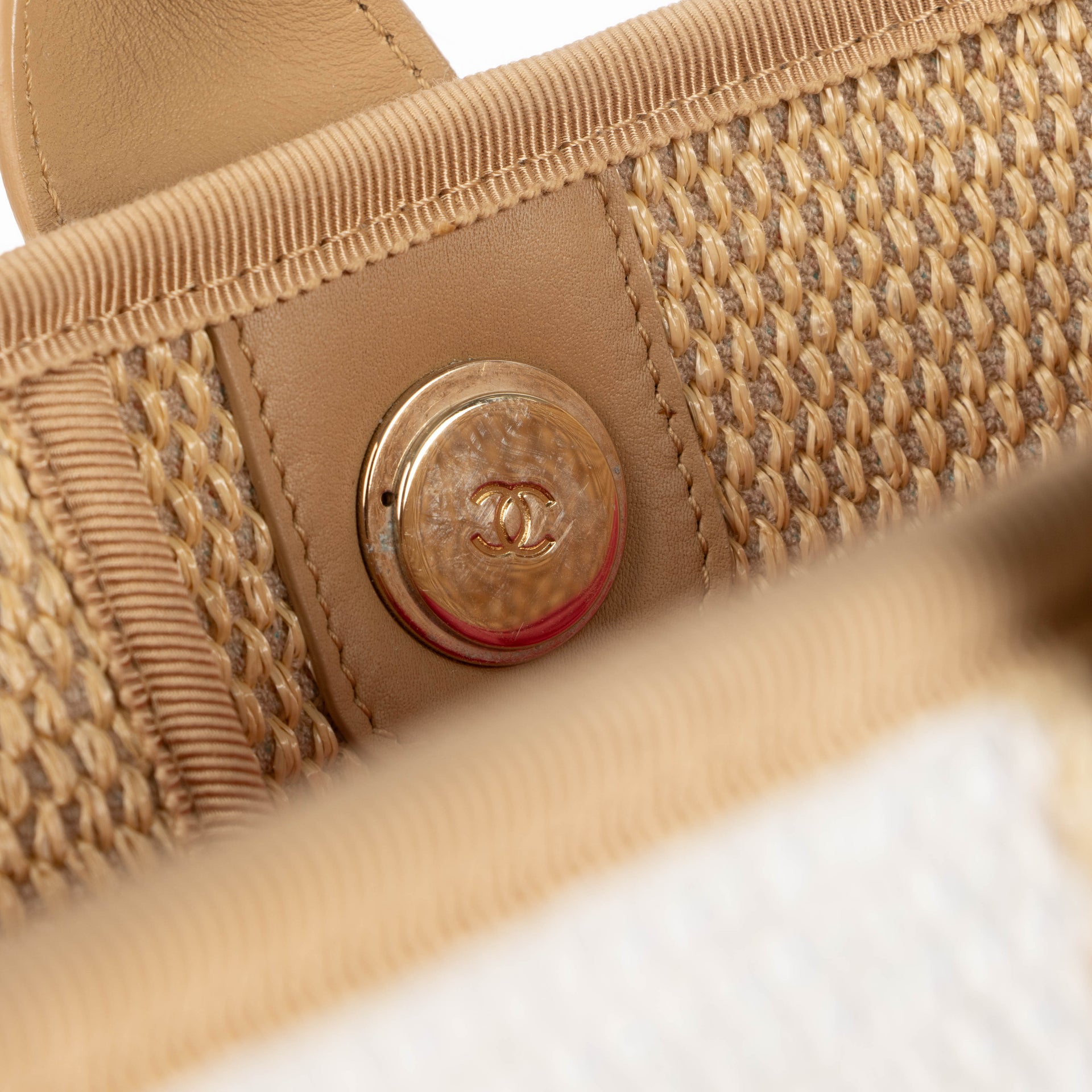 Chanel Beige/Black/Ivory Raffia Large Deauville Shopping Bag