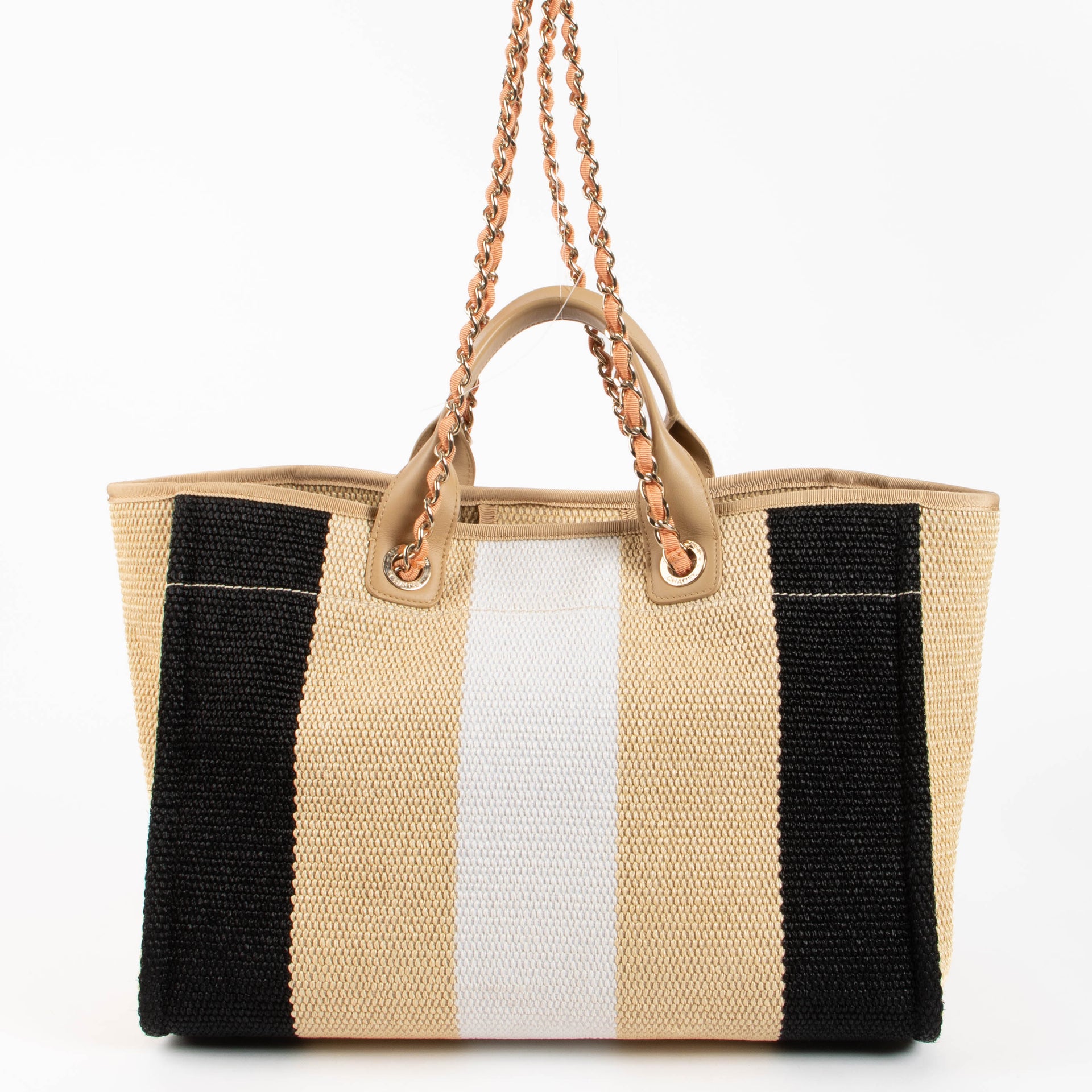Chanel Beige/Black/Ivory Raffia Large Deauville Shopping Bag