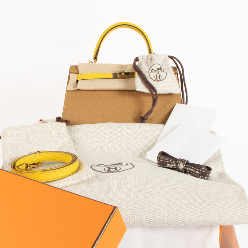 Hermes HSS Kelly 25 Biscuit/Jaune de Naple Epsom GHW