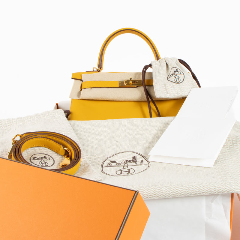 Hermès Kelly 25 Jaune Ambre Swift GHW