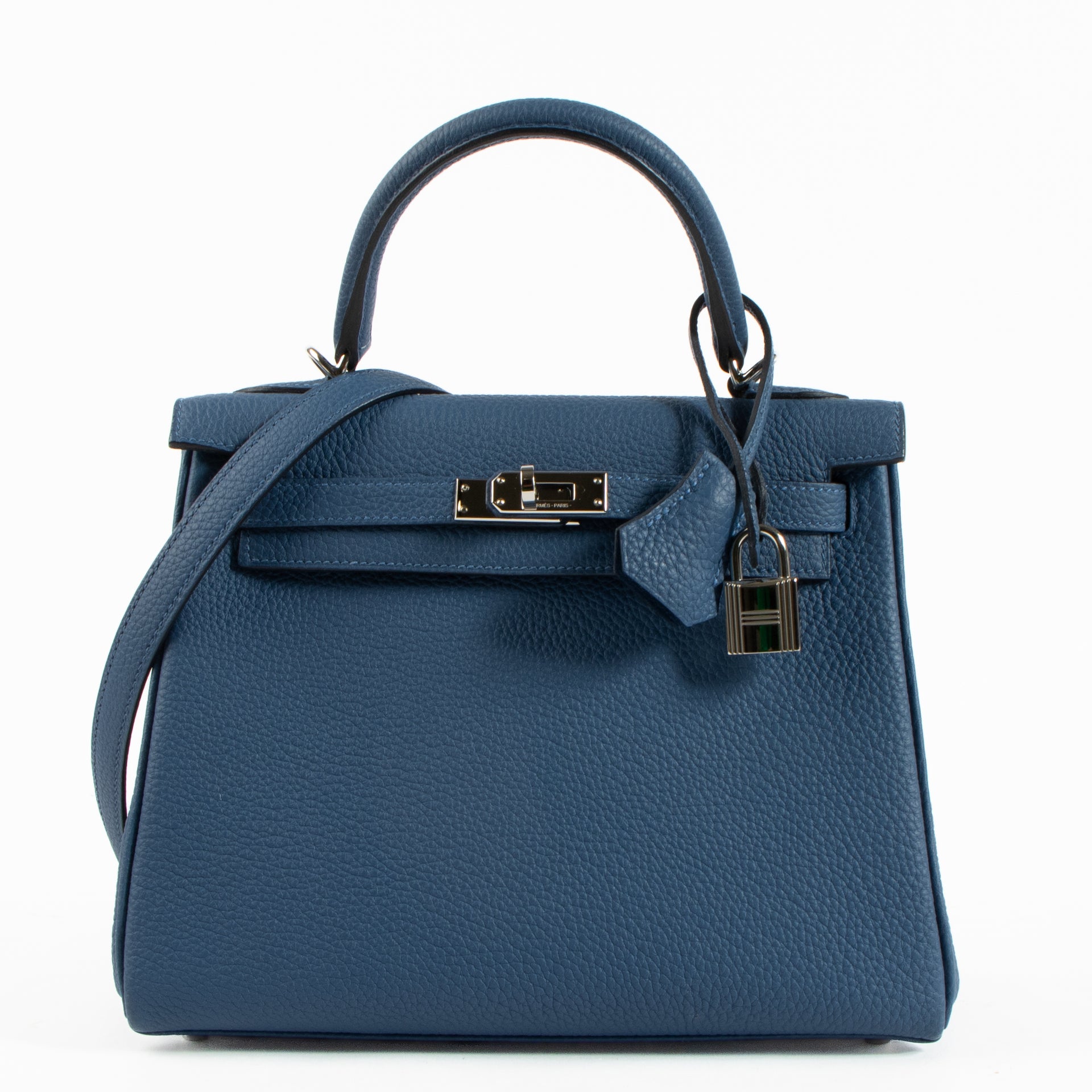 Hermès Kelly 25 Bleu Tie Togo PHW