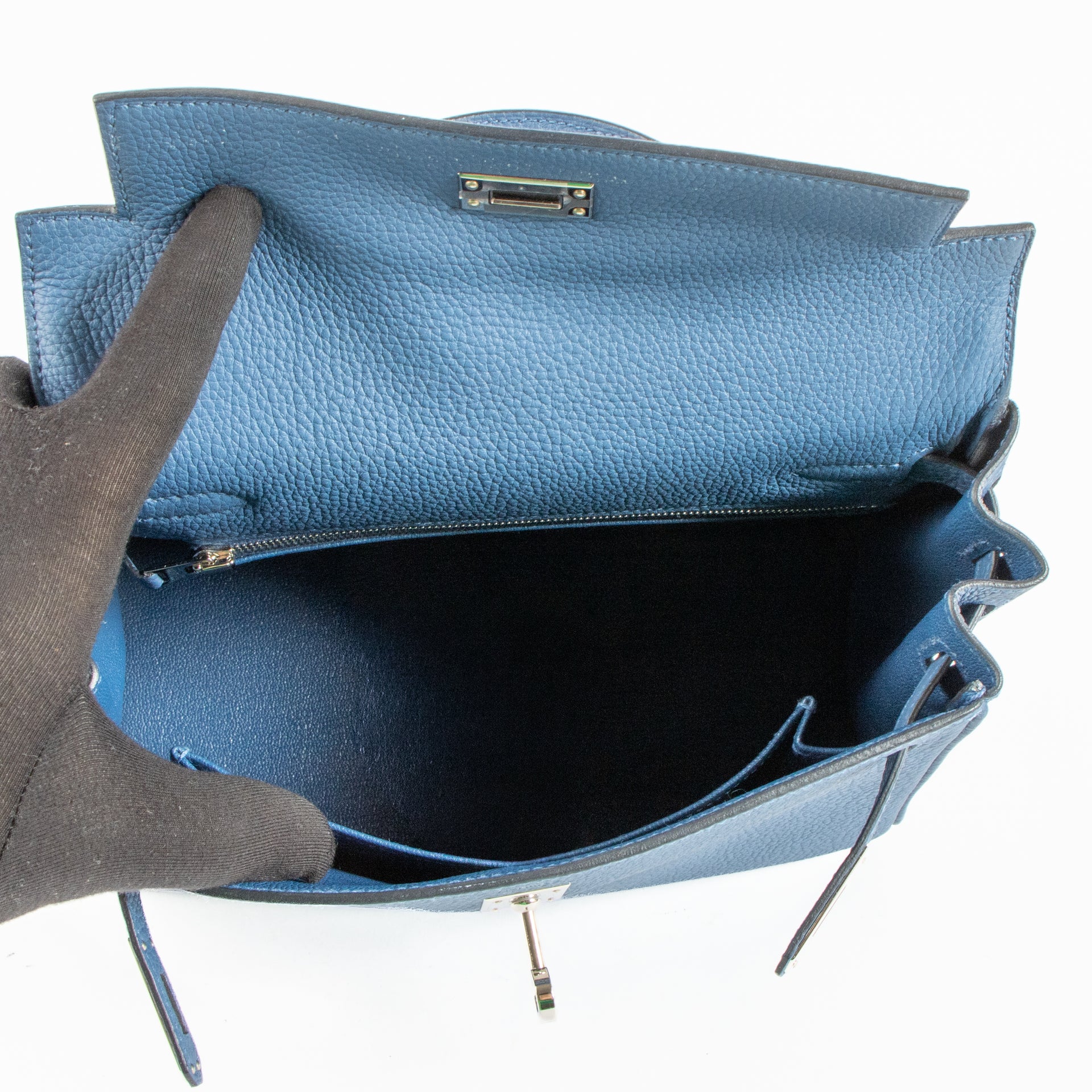 Hermès Kelly 25 Bleu Tie Togo PHW