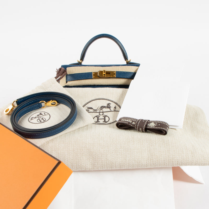 Hermès Kelly Mini II Deep Blue Madame GHW
