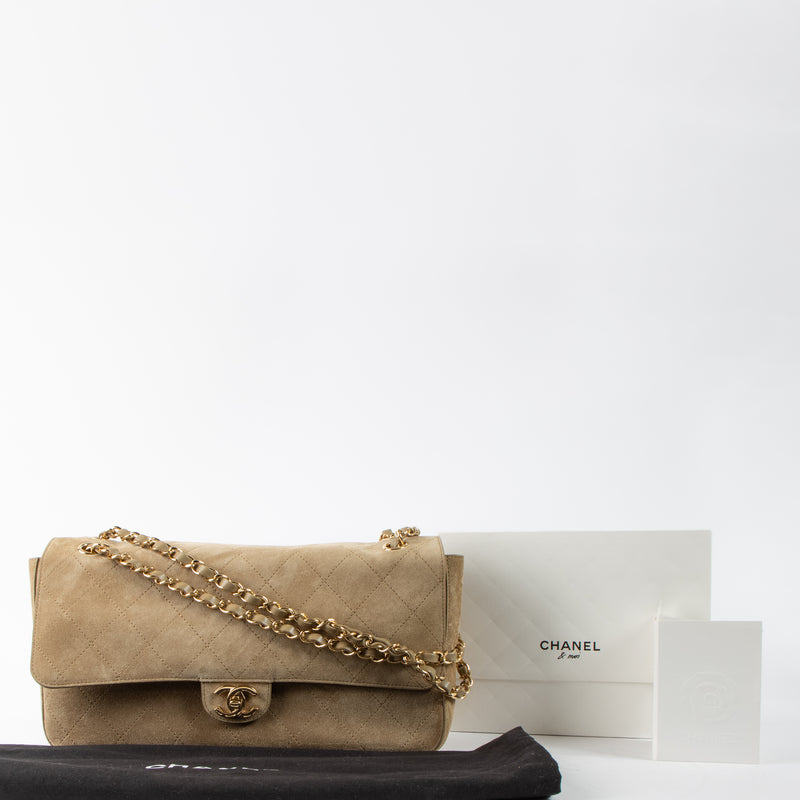 Chanel 26S Beige Suede Maxi Flap Bag