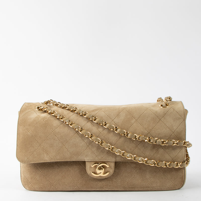 Chanel 26S Beige Suede Maxi Flap Bag