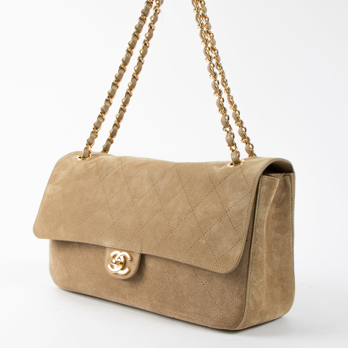 Chanel 26S Beige Suede Maxi Flap Bag