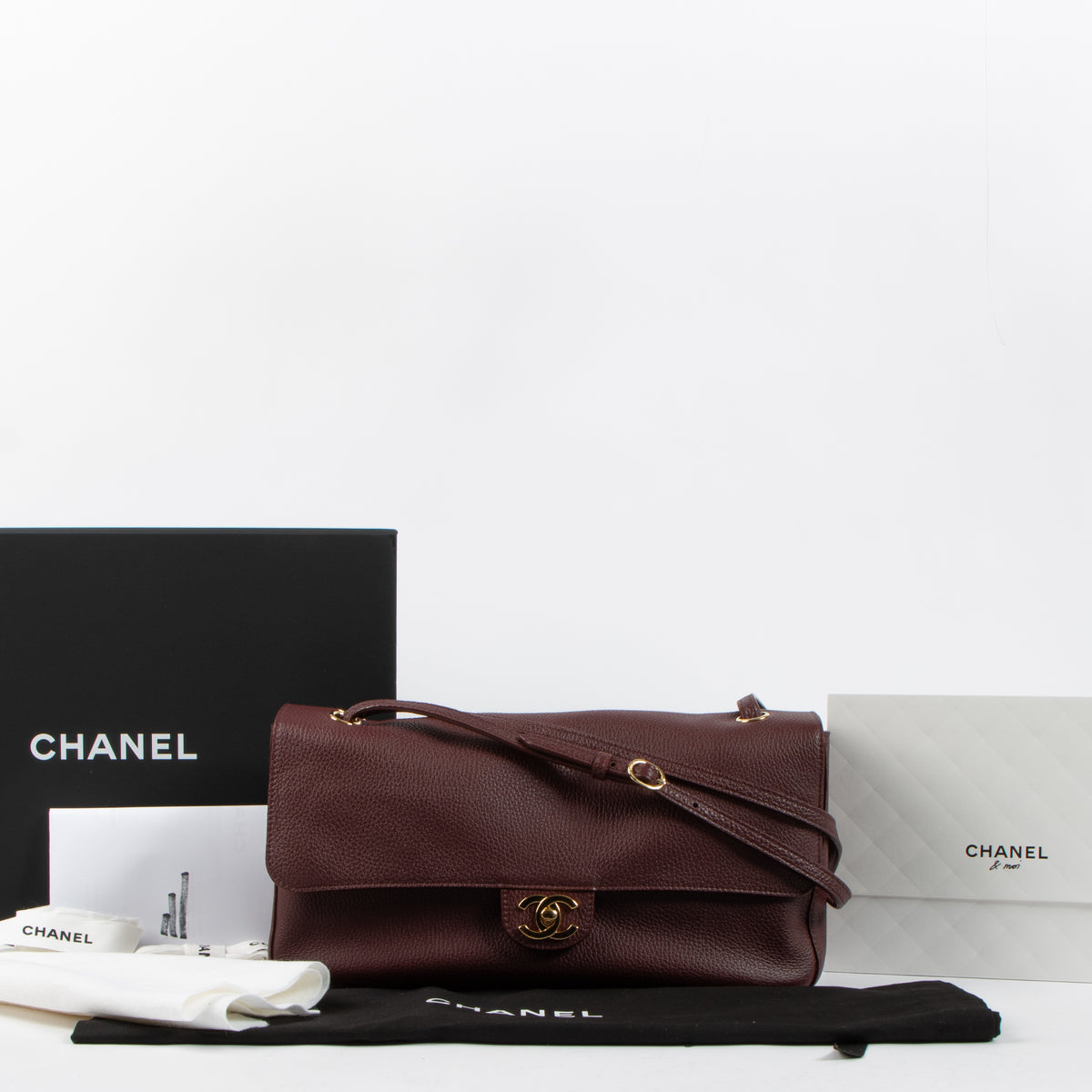 Chanel 26S Burgundy Grained Calfskin Maxi Flap Bag