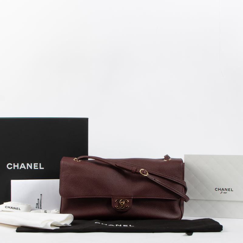 Chanel 26S Burgundy Grained Calfskin Maxi Flap Bag