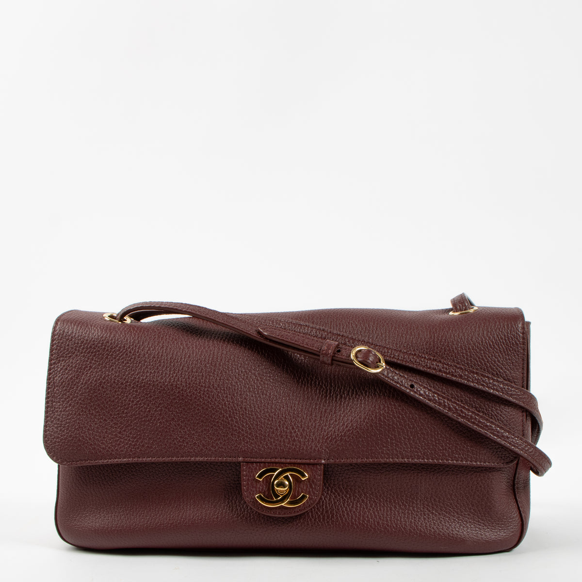 Chanel 26S Burgundy Grained Calfskin Maxi Flap Bag