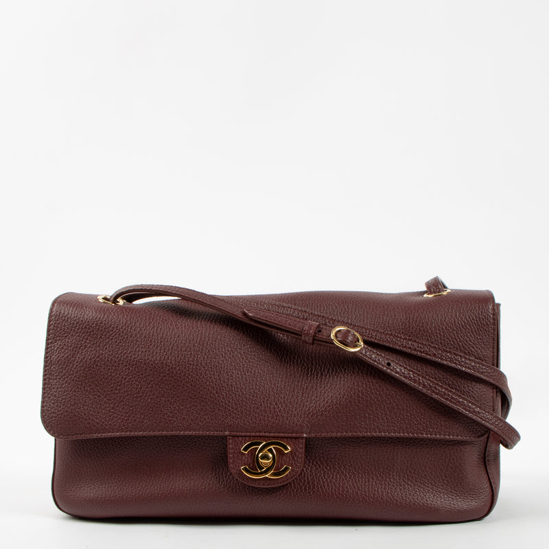 Chanel 26S Burgundy Grained Calfskin Maxi Flap Bag