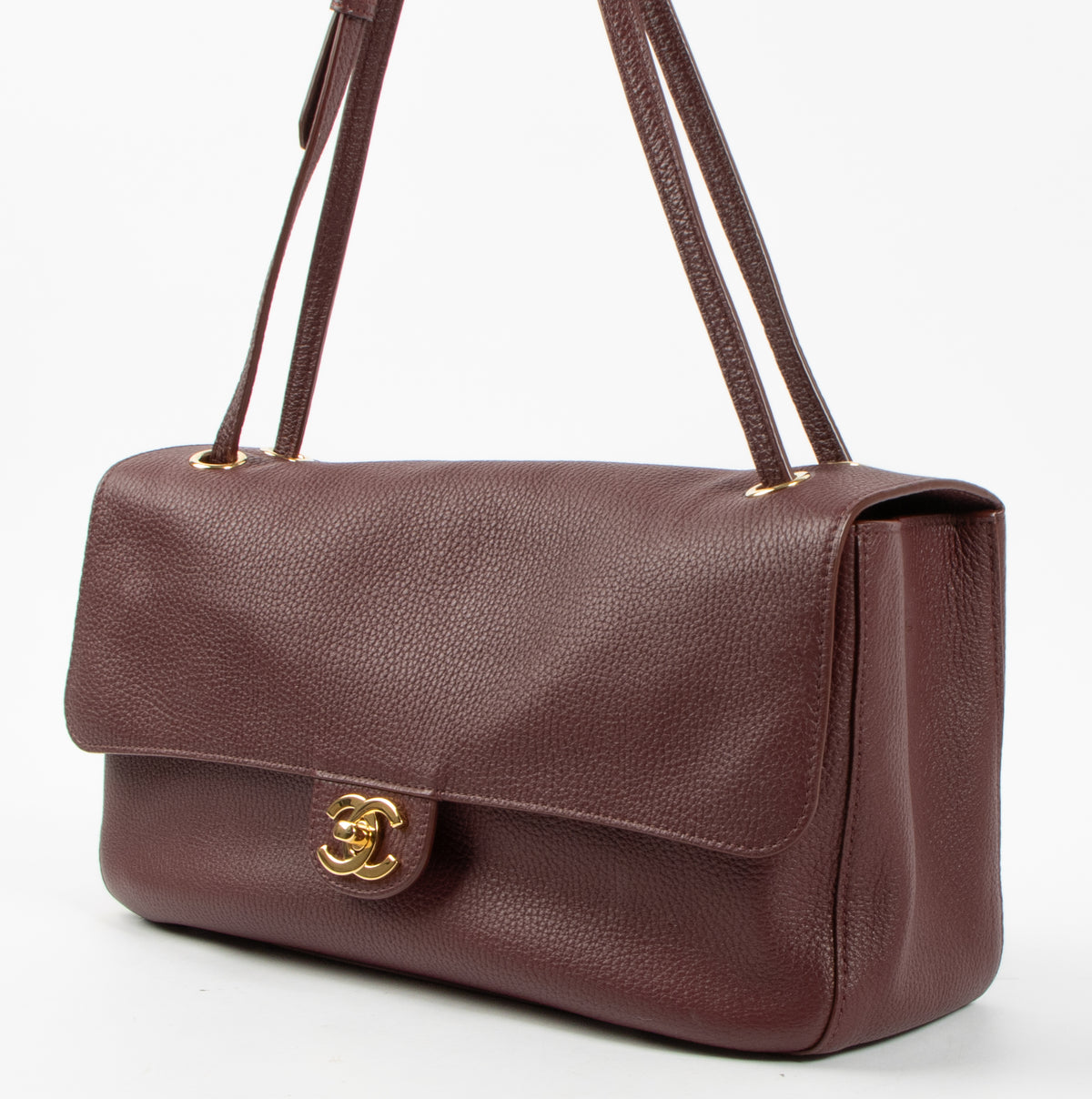 Chanel 26S Burgundy Grained Calfskin Maxi Flap Bag