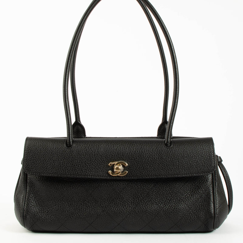 Chanel 26S Black Grained Calfskin Small Urban Essential East West Shopping Tote Bag